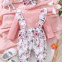 Newborn Baby Girl Clothes Infant One-Piece Romper+Jumpsuit+Bodysuit+Headband Fall Winter Outfits New Born Set (3-6 Months, Pink)