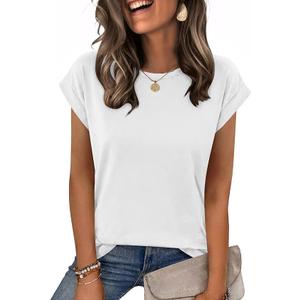 Zeagoo Women's Tops Summer Casual Cap Sleeve Tshirts Shirts Business Dressy Spring Fashion Outfits Trendy Clothes White L