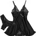 Christmas Babydoll Sexy Lingerie Set with Thong Naughty Lace Nightwear Sheer Transparent Chemise Open Front Sleepwe (Large, Red)