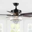 Moooni 52" Luxury Crystal Ceiling Fan with Light Modern Fan with Led Light and 5 Reversible Wood Blades Fan with Chandelier for Bedroom Dining Room Living Room Black