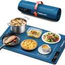 Food Warming Mat, Silicone Heating Tray with 7 Temperature Settings, Quick Full Surface Heating Pad, Thermochromic Line, Kids Lock, Electric Warming Tray for Buffets Party (Squre, Blue)