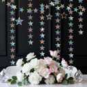 Hanging Stars Decorations, 52ft Star Garland (4 Strands x 13ft) & 7pcs Star Cutouts for New Years Decor & Happy New Year Banner, Iridescent Winter Holiday Party Decorations