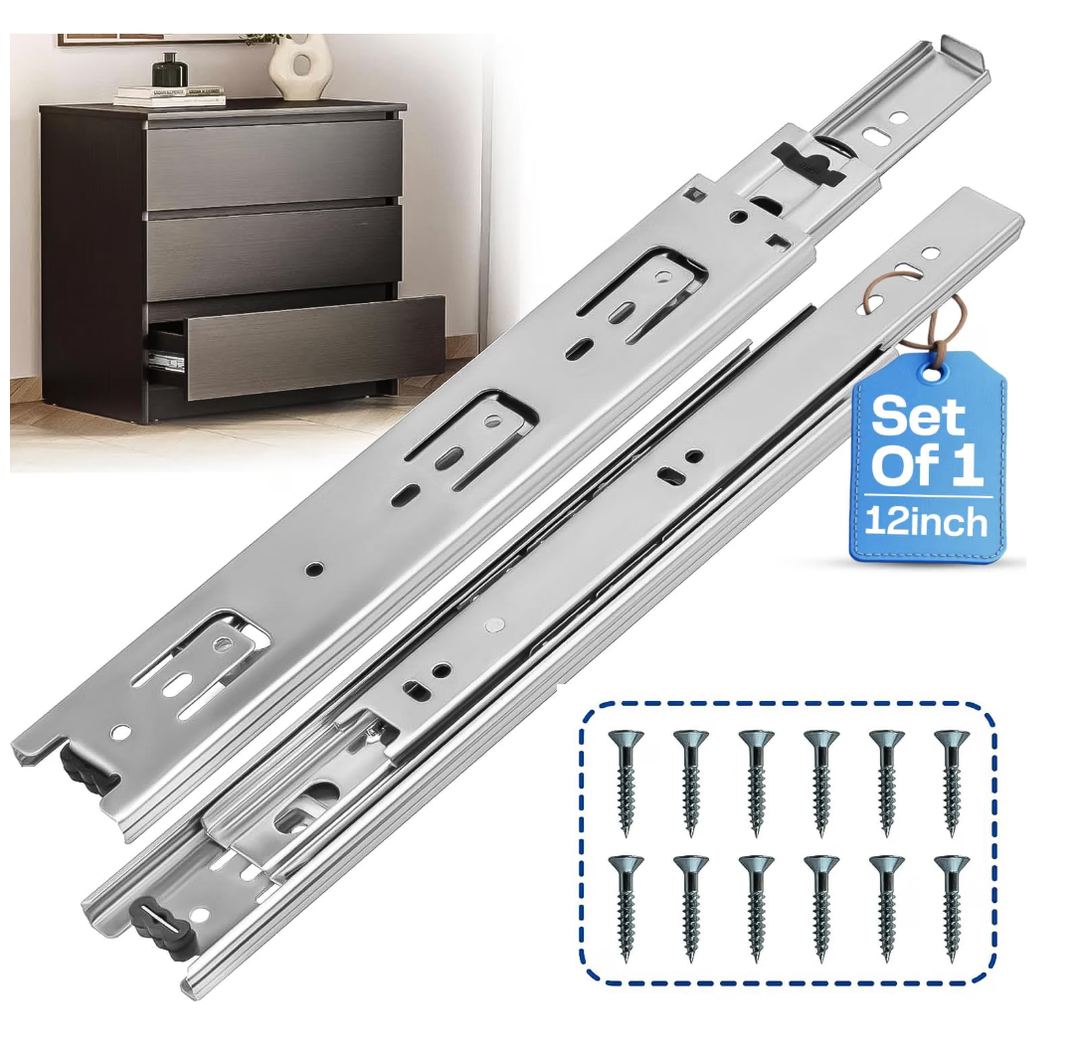 12 Inch Drawer Slides 1 Pairs (2pcs) Side Mount Rails - Heavy Duty Full Extension Ball Bearing – Drawer Slide Glides for Cabinet Kitchen, Dresser Runners - Draw Slides Sliders 100Lb Capacity