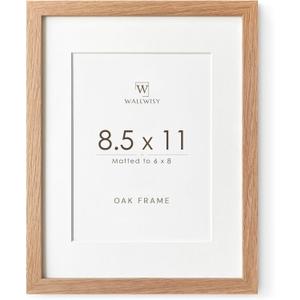 8.5x11 Picture Frame, Solid Oak Wood 8.5 by 11 Picture Frame with Mat to 6x8 (Opening Size is 5.5x7.5), 11x8.5 Natural Oak Frames for Wall and Tabletop Display, Set of 1