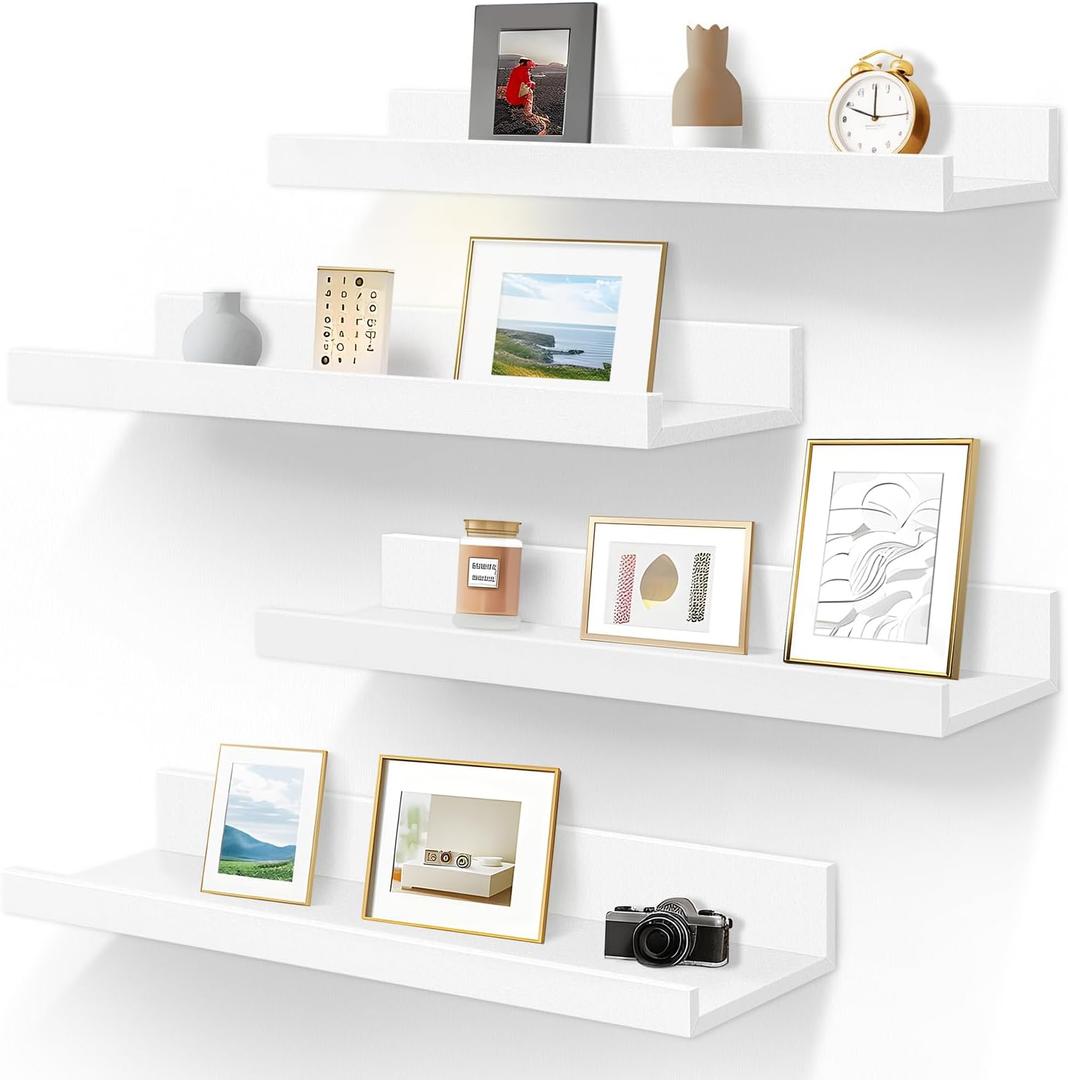 LaVie Home 23.6-Inch White Floating Shelves for Wall Storage Set of 4 - Modern Minimalist Picture Ledge Shelf Wall Decor for Kitchen, Bedroom, Bathroom, and Living Room