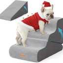 Gardner Pet Dog Stairs for Small Dogs 16.5" H, 2 in 1 Transformable 3-Step Pet Stairs and ramp, Dog Steps for Couch (13-20 in) with Durable Non-Slip Waterproof Cover and CertiPUR-US Certified Foam (Grey)
