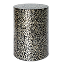 PEMAR Mother of Pearl Inlaid Cylinder Drum End Table Nacre Capiz Shell Side Table Stool Round Coffee Bedside Accent Nightstand and Vanity Stool (Black)