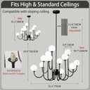 High Ceiling Living Room Chandeliers with Glass Globe Bubble,Large 12 Lights Black Modern Mid-Century Sputnik Light Fixture for Dining Room Master Bedroom Staircase Pendant Light