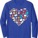 Book Lover Heart Shape Reading Club Librarian Bookworm Gift Long Sleeve T-Shirt (Small)
