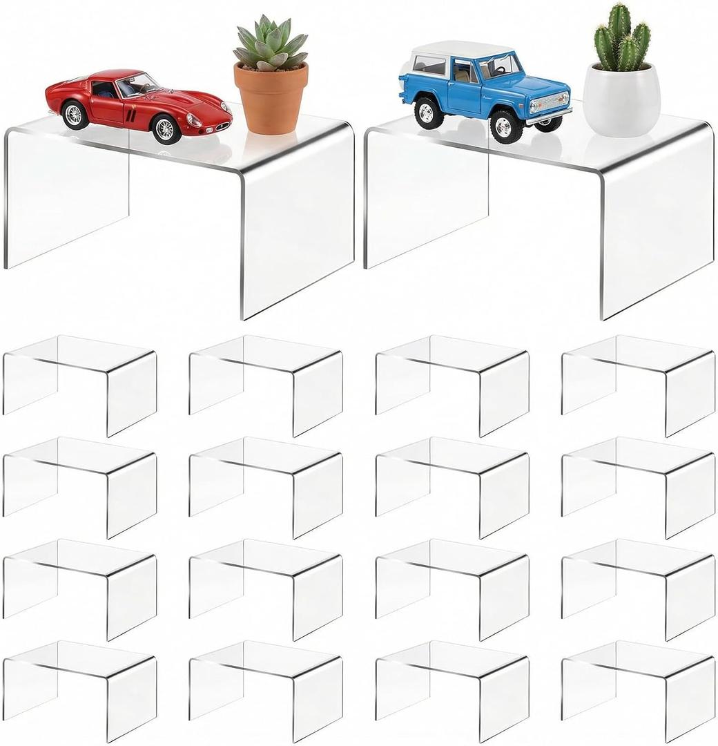 16 Pack Clear Acrylic Display Risers, 4.13" x 3.15" x 2.17" Display Stand for Figures, Collectibles, Jewelry, Cupcakes, and Buffets, U-Shaped Acrylic Shelves