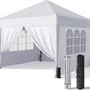 Driftalia 10x10 Pop Up Canopy with Sidewalls, Outdoor Instant Canopy Tent with Carry Bag for Commercial Events, Camping, Backyard Parties - White