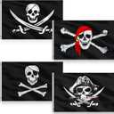 4 Pieces Pirate Flags 3 x 5 Feet Jolly Roger Pirate Flag Skull Bone Pirate Banner Halloween Retro Decorations Flag for Halloween Party Home Decoration, 4 Styles(Classic Style)