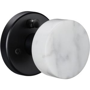 Modern White Marble Door Knob, Interior Privacy Door Handle with Matte Black for Bedroom Bathroom,Keyless Design