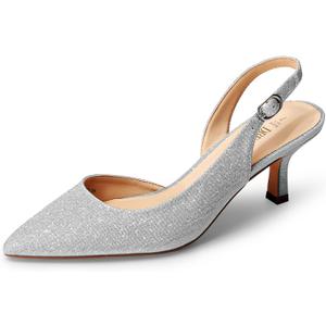 DREAM PAIRS Women's Kitten Heels Slingback Closed Pointed Toe Low Pumps Shoes Women Party Wedding Sexy Casual Dress Shoes (9, Silver-glitter)
