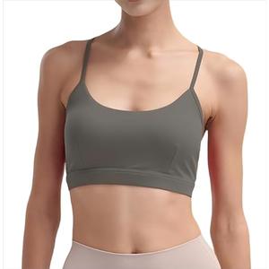 Womens Adjustable Spaghetti Strap Sports Bra Scoop Neck Yoga Crop Top Wireless Padded Workout Bra for Pilates Daily Wear (Medium, Grey)