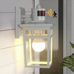 Motion Sensor Outdoor Wall Light with 4 Modes, Dusk to Dawn Outdoor Lighting Motion Activated Porch Light, Waterproof Wall Sconce Exterior Light Fixture for Entryway Garage Bulb Included, White