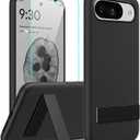 Compatible for Google Pixel 10/10 Pro Phone Case with Glass Screen Protector, [3 Stand Ways] Metal Kickstand/Stand Silicone TPU Slim Fit Protective Cover Case for Google 10/10 Pro 5G 2025 - Black