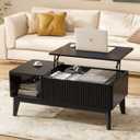 LYNCOHOME Fluted Coffee Table with Hidden Compartment, Wood Lift Top Coffee Tables, Modern Center Table for Living Room, Home Office, Black