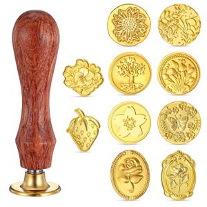 Wax Seal Stamp Set, 10 Pcs Sealing Wax Stamp Heads with Wooden Handle Gold Ideal for Party Wedding Invitation Cards Envelopes Gift Wrapping Letter
