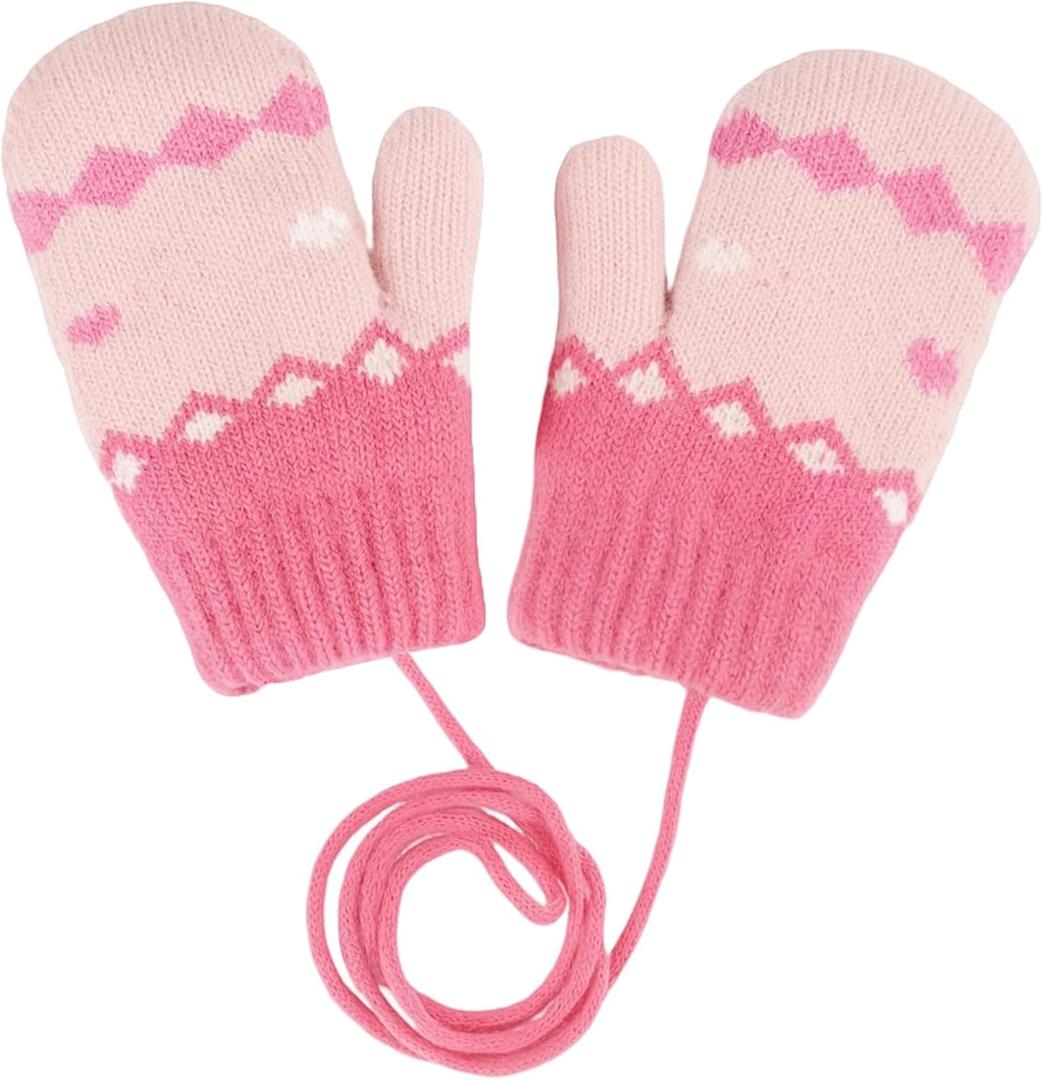 Kids-Warm-Knit Mittens - Girls-Winter Outdoor-Thickened Cold-Weather Wool Toddlers Ski Gloves For 3-5 Years
