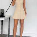 GORGLITTER Women's Button Up Mini Dress Ruffle Sleeveless Backless Halter Collar Shirt Dress Work Trendy 2025 (M)