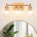 OCIOC 3-Light Bathroom Vanity Light, Modern Gold Wall Light Fixture With Stripe Glass, Farmhouse Bathroom Wall Sconces for Mirror, Kitchen, Bedroom, Living Room, Hallwa