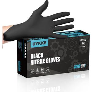Nitrile Gloves HEAVY DUTY 7 Mil Disposable Gloves Black Nitrile Gloves Latex Free Cleaning Cooking Mechanic Gloves (Medium)