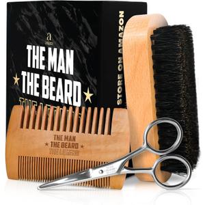 Grooming Gifts for Men - Beard Kit Grooming and Care with Brush, Comb, Scissors & Storage Bag - Anniversary Retirement Birthday Gifts for Men Dad Grandpa, Husband Birthday Gift Ideas (Black Man Legend)
