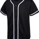 EALER BJ80 Series Men's Baseball Jersey Button Down Shirts Short Sleeve Hipster Hip Hop Sports Uniforms (X-Large, Black)