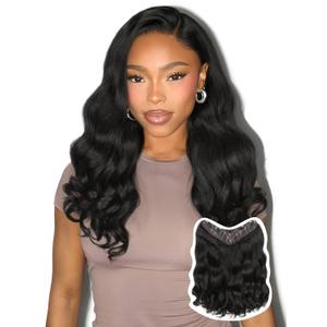 HANNE Yaki Curly V-Shaped Clip In Hair Extensions Black 18 Inch Hair Pieces for Women Clip Ins Clip on Hair Extensions for Women (V-1B, 18-Inch)