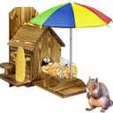 Large Wooden Squirrel Feeder with Umbrella - Tree Nut Bar, Peanut and Corn Chipmunk House Kit - Natural Wooden Garden Decorations and Squirrel Gifts (Carbonized Wood)