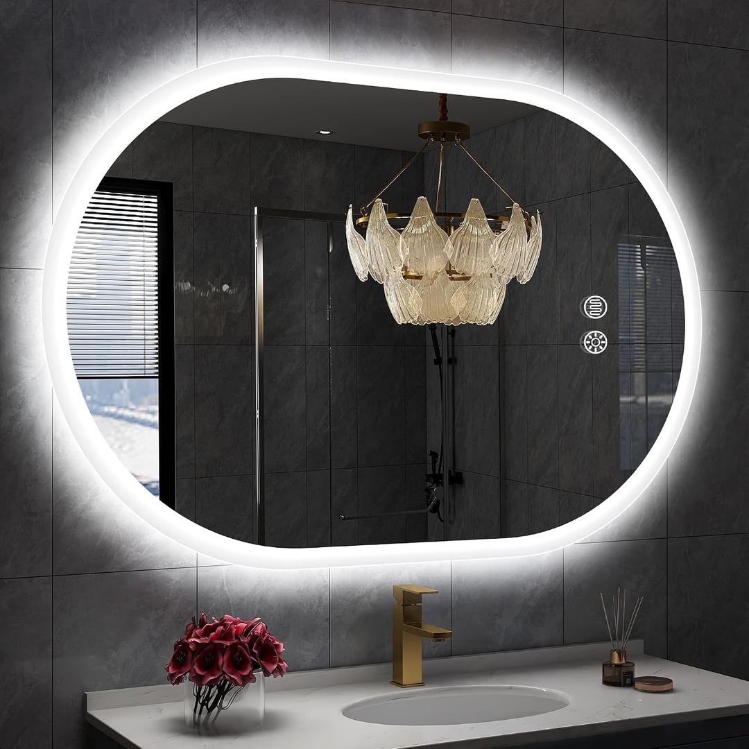 S'bagno 24x36 Inch Oval LED Mirror for Bathroom with Front and Backlight, Anti-Fog, 3 Colors Temperature & Dimmable, Bathroom Mirror with Lights with Memory Function, Waterproof, Shatter-Proof