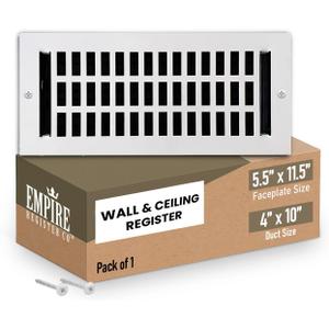 Empire Register Co, Ceiling & Wall Vent Cover - 4x10 inch, Modern Contemporary Design, White Finish, Metal Damper Attached, Measure Wall Hole Dimensions (not for Floor use)