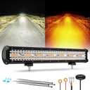 Auxbeam 6 Modes Amber White Series, 20 Inch LED Light Bar 420W, Strobe Light Flashing Warning Emergency, Spot Flood Combo Off Road Light for Trucks, Cars, ATVs, UTVs, Boats