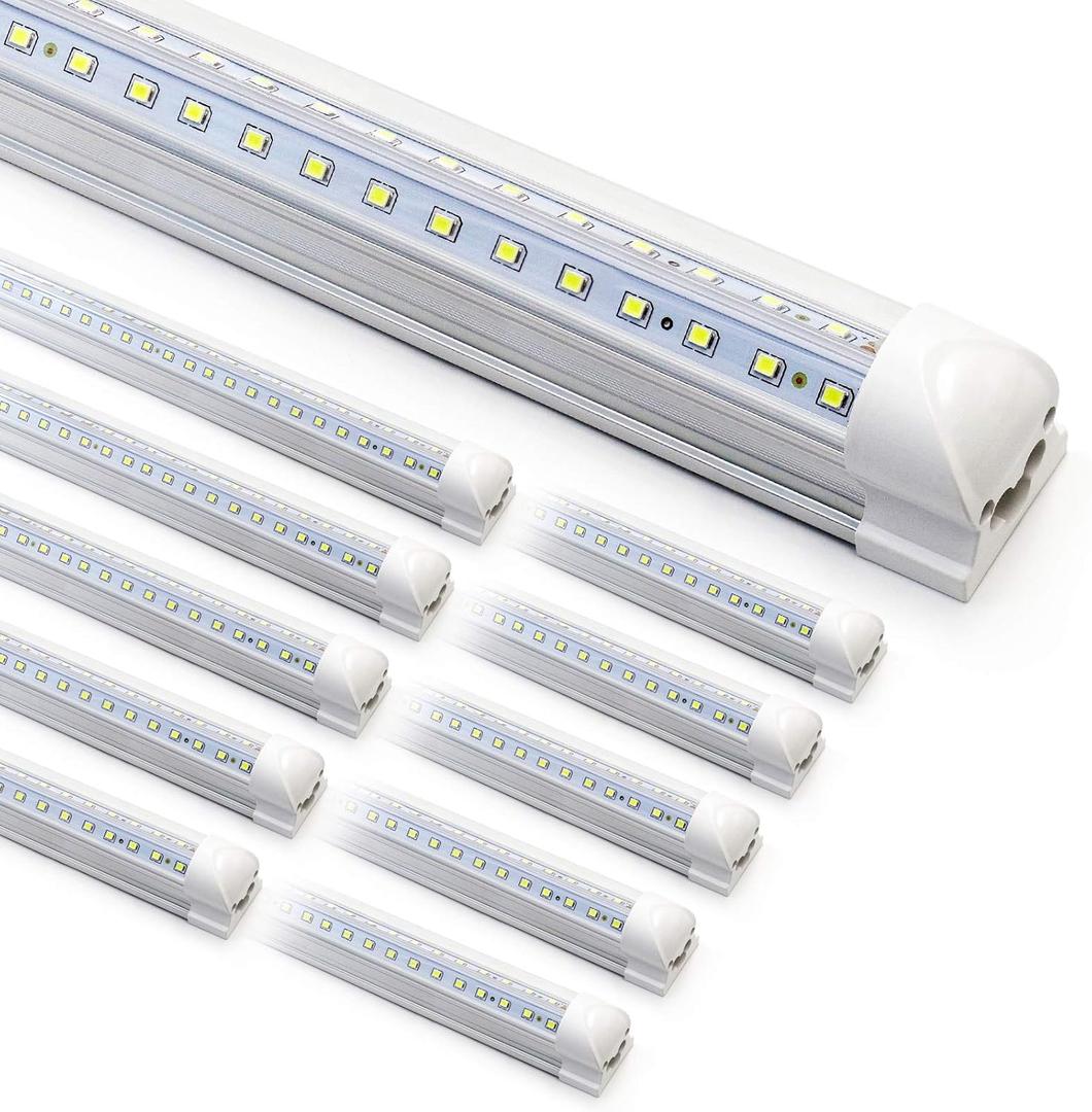 10-Pack 8ft LED Shop Light Fixture - 90W T8 Integrated LED Tube Light - 6500K 12000LM V-Shape Linkable - High Output - Clear Cover - Plug and Play - 270 Degree Lighting for Garage, Shop, Barn (8ft-6500k-10pack)