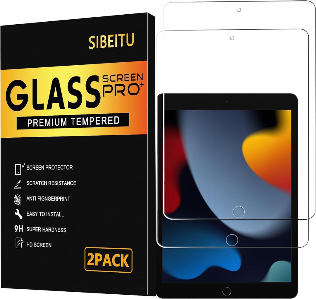 SIBEITU 2 Pack Screen Protector for iPad 9th Generation 2021, iPad 10.2 Inch HD Clear 9H Hardness Tempered Glass Film Compatible with iPad 8th 7th Generation 2020/2019, Scratch Resistent