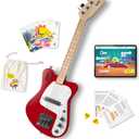 Loog Mini Electric kids Guitar for Beginners built-in Amp Ages 3+ Learning App and Lessons Included Red
