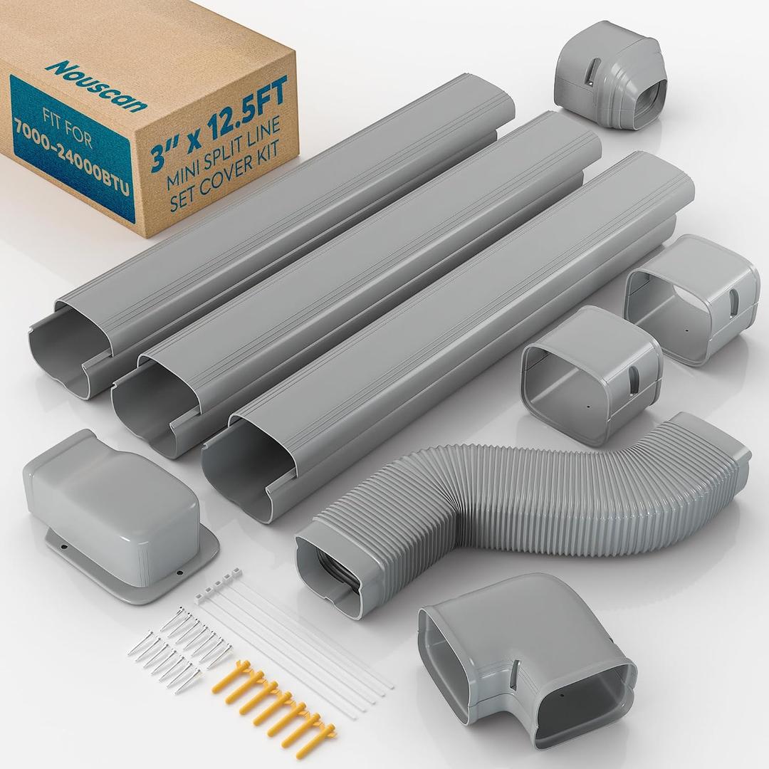 Mini Split Line Set Cover with Flexible Duct, 3" 12.5Ft, Gray