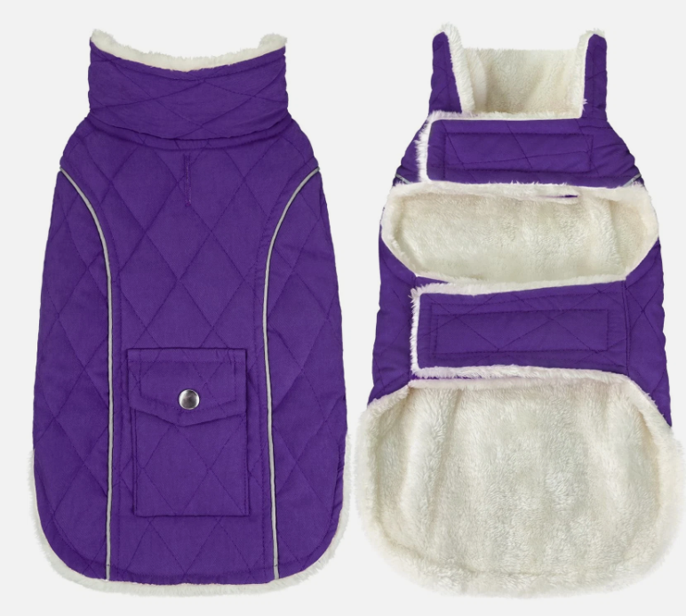 Malier Dog Winter Coat, Windproof Dog Cold Weather Coats with Real Pocket, Winter Extra Warm Pet Coat Fleece Jacket Reflective Clothes for Small Medium Large Dogs and Puppy (Purple, XXXLarge)