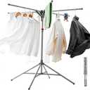 Adjustable Collapsible Umbrella Style Clothes Drying Rack, 4Legs6Telescopic Arms, Space-Saving Freestanding Laundry Airer with Windproof Clips, Easy Setup Indoor Outdoor (Gray-Carbon Steel)