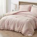 Chezmoi Collection Nora Blush Comforter Set Queen Size 3-Piece Lightweight Fluffy Soft Stone-Washed Ruffled Shabby Chic Bedding for All Season