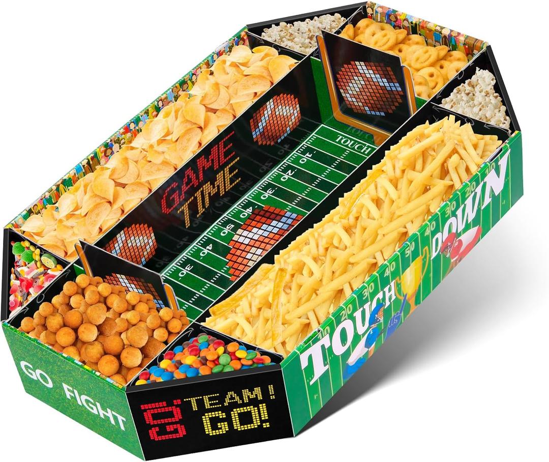 Yotako Football Party Decorations for Game Day Celebration Tailgate Essentials, Football Party Supplies Kit Medium 17X10 Inch Football Snack Stadium Tray, 9 Compartment Food Tray Set