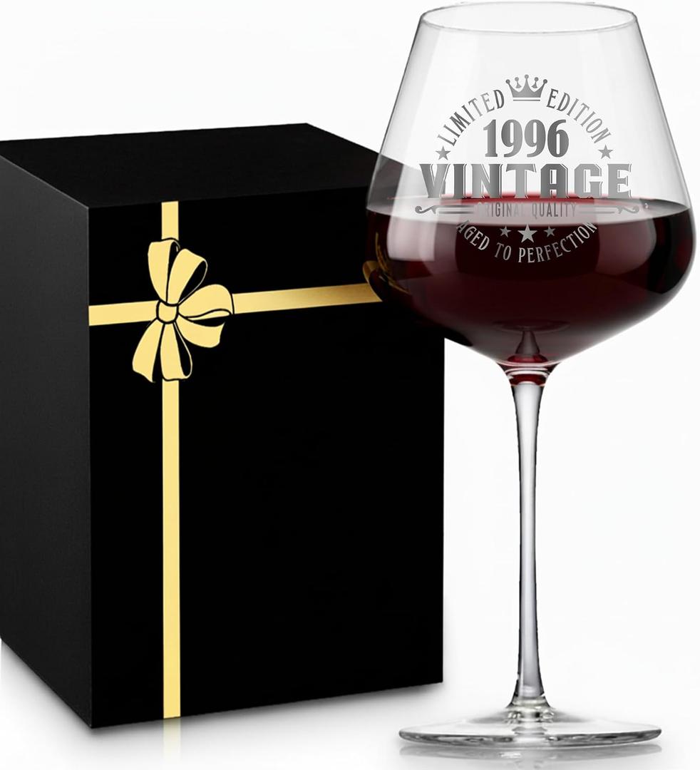 Crystal Burgundy Wine Glasses Cup Red Long Stem White Personalized Cute Large Gifts Women 30th Birthday for Her 30 Years Old Best Vintage 1996 Funny Cool Friend Gift Unique Birthday Party Decorations