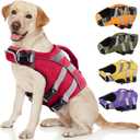 Kuoser Dog Life Jacket with Reflective Stripes - Adjustable High Visibility Vest, Ripstop Lifesaver, Pet Preserver with High Flotation Swimsuit for Small, Medium and Large Dogs (X-Large (Chest Girth:25.9-33.4''), 1#Red)