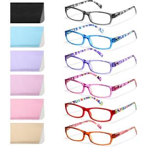 Gaoye Reading Glasses for Women, 6 pack Fashion Readers for Women Men Spring Hinge Eye Glasses, Blue Light Reading Glasses (*C1 Mix Color), +2.0