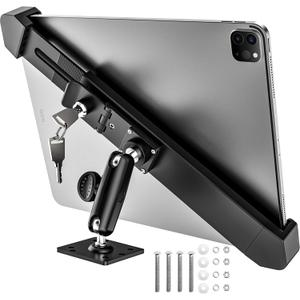Security Car Tablet Mount, Industrial Heavy Duty Tablet Holder with Lock & Key, 360 Swivel Anti-Theft Stand for ELD/Semi Truck/Commercial Vehicle, for iPad Pro 12.9 Air 13, 9-14" Devices