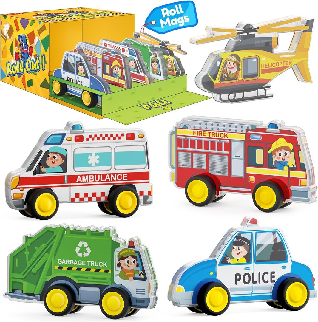 Oriate Rolling City Vehicle for Magnetic Tiles, Free Wheels Rescue Toy Cars Compatible with Road Magnet Tiles, Car Toys for Kids Urban Road Traffic Magnetic Tiles Toys, Educational Gift Boys Girls