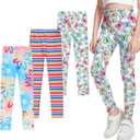 TXJ Sports 3-Pack Leggings for Girls Fashing Printing Girls Leggings Soft Kids Pants Ankle Length in 3t to 11 Years (9-10 Years, Colorful Flowers/Rainbow Strips/Colorful Butterfly)
