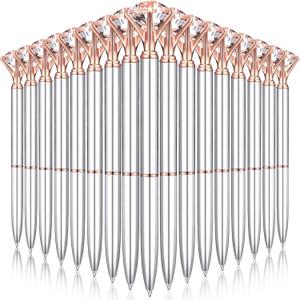 Yahenda 50 Pcs Diamond Pens Bridal Shower Ballpoint Pen bulk Black Ink Bling Crystal Metal Bling Gifts with Diamond on Top for Women Bridesmaid Wedding Office School(Silver)
