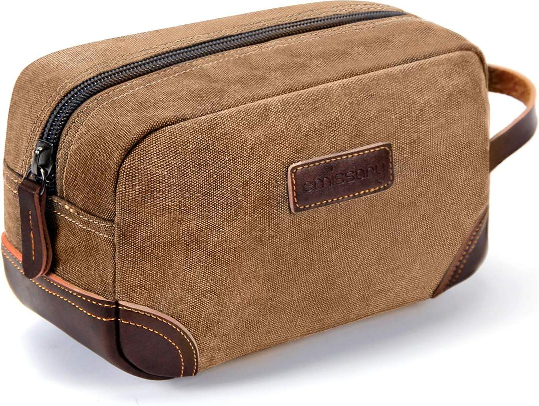 emissary Men's Toiletry Bag, Leather and Canvas Travel Toiletry Bag, Dopp Kit for Men, Travel Bathroom Bag Men's Shaving Kit, Travel Kit Small Bags for Men, Shaving Bag for Travel Accessories